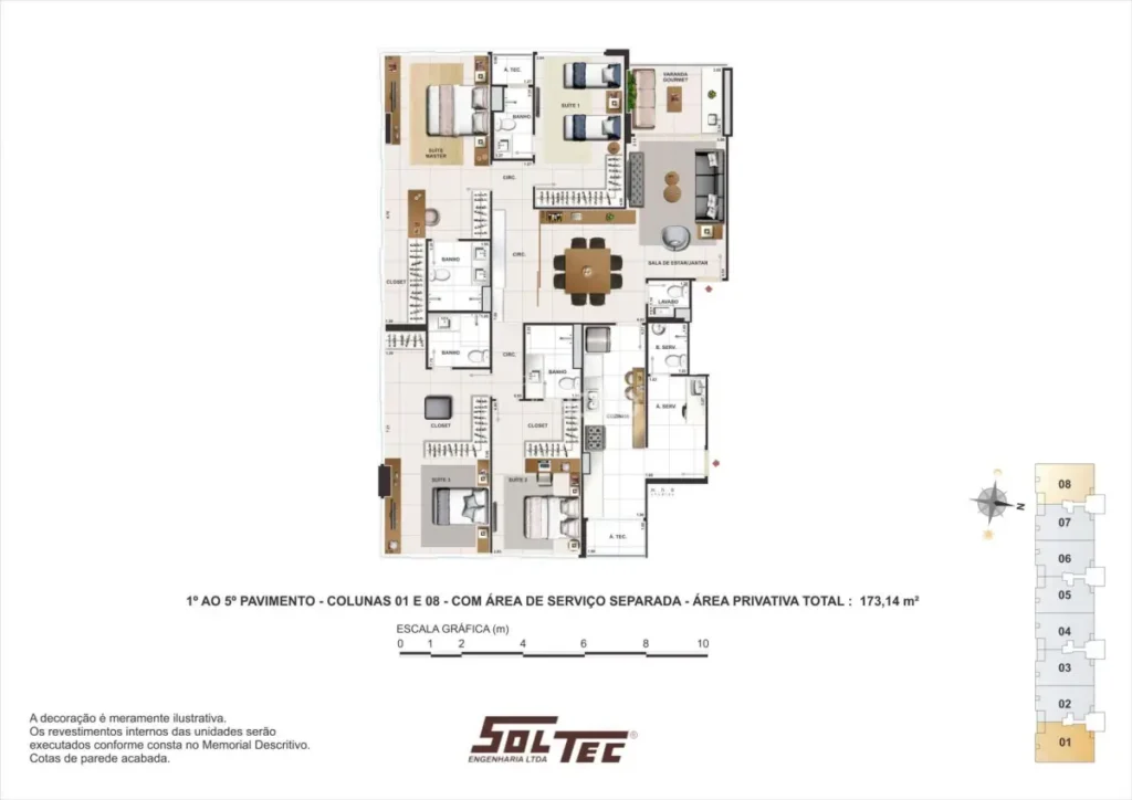 Planta humanizada de um Apartamento 4 Quartos Noroeste - Residencial Singular, detalhando as 4 suítes, sala de estar ampliada, varanda gourmet e área de serviço separada.