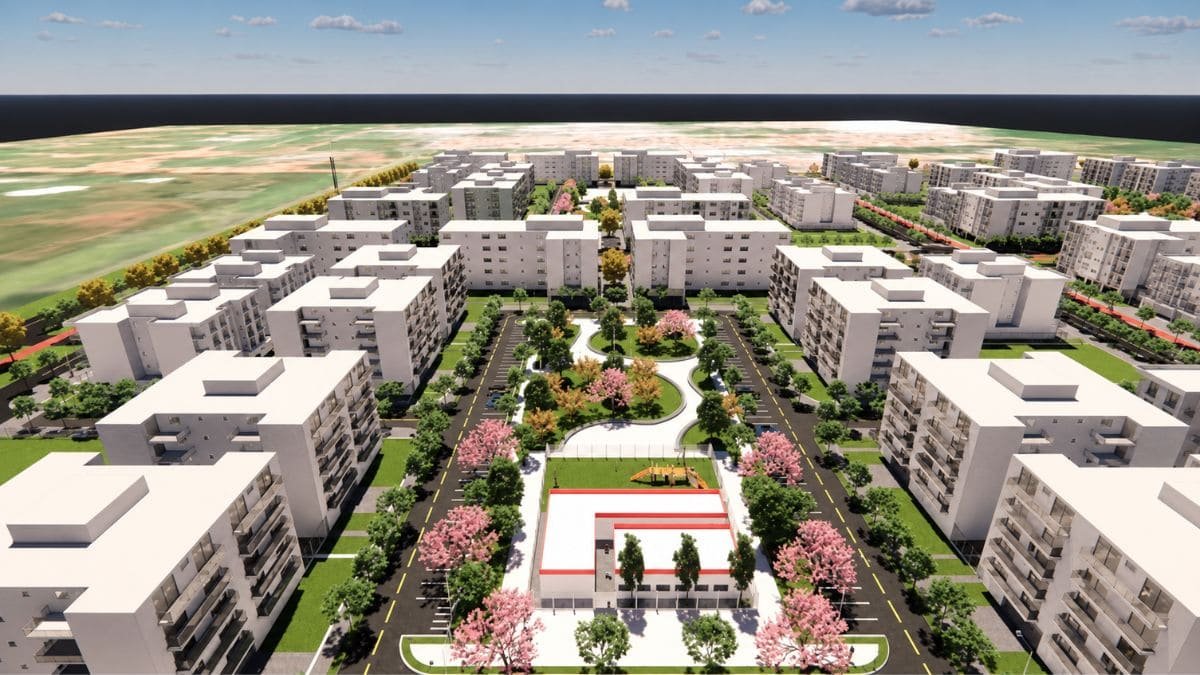 Nova Quadra QE 60 do Guará II: O Novo Polo de Desenvolvimento e Valorização Urbana no Distrito Federal 1 QE 60 Guará II em vista aérea, com edifícios residenciais, áreas verdes, ruas e espaços de convivência planejados.